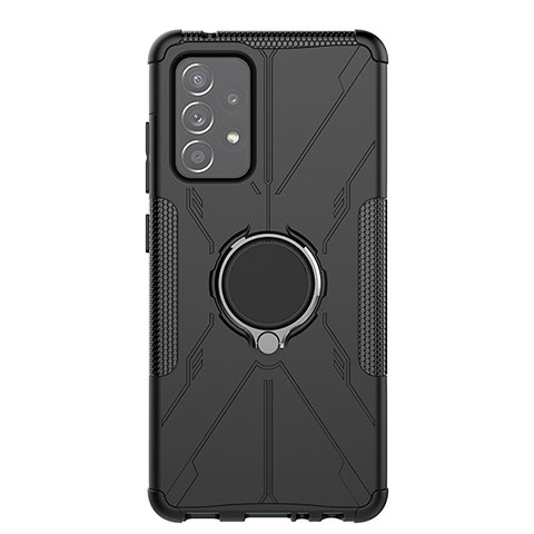 Funda Bumper Silicona y Plastico Mate Carcasa con Magnetico Anillo de dedo Soporte JX1 para Samsung Galaxy A52 4G Negro