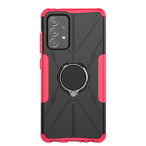 Funda Bumper Silicona y Plastico Mate Carcasa con Magnetico Anillo de dedo Soporte JX1 para Samsung Galaxy A52 4G Rosa Roja