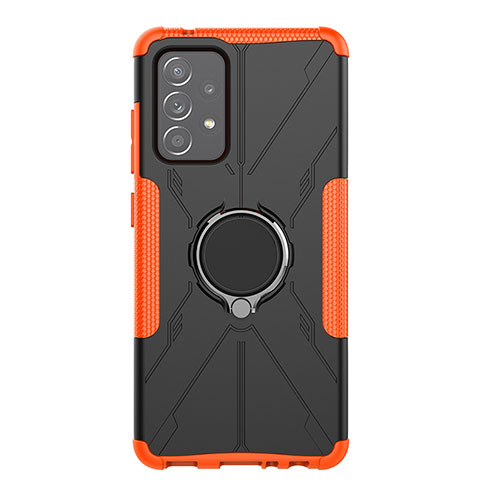 Funda Bumper Silicona y Plastico Mate Carcasa con Magnetico Anillo de dedo Soporte JX1 para Samsung Galaxy A52 5G Naranja