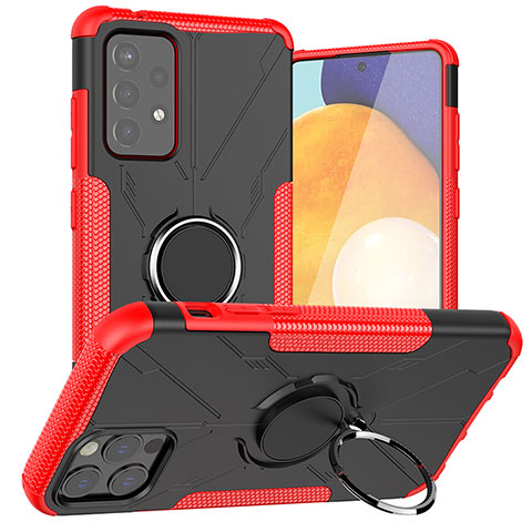 Funda Bumper Silicona y Plastico Mate Carcasa con Magnetico Anillo de dedo Soporte JX1 para Samsung Galaxy A72 4G Rojo