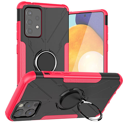 Funda Bumper Silicona y Plastico Mate Carcasa con Magnetico Anillo de dedo Soporte JX1 para Samsung Galaxy A72 4G Rosa Roja