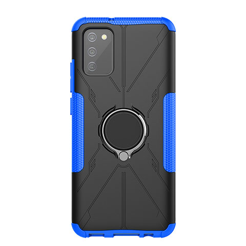 Funda Bumper Silicona y Plastico Mate Carcasa con Magnetico Anillo de dedo Soporte JX1 para Samsung Galaxy F02S SM-E025F Azul