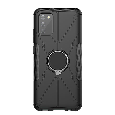 Funda Bumper Silicona y Plastico Mate Carcasa con Magnetico Anillo de dedo Soporte JX1 para Samsung Galaxy F02S SM-E025F Negro