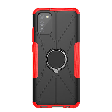 Funda Bumper Silicona y Plastico Mate Carcasa con Magnetico Anillo de dedo Soporte JX1 para Samsung Galaxy F02S SM-E025F Rojo