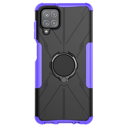 Funda Bumper Silicona y Plastico Mate Carcasa con Magnetico Anillo de dedo Soporte JX1 para Samsung Galaxy F12 Morado