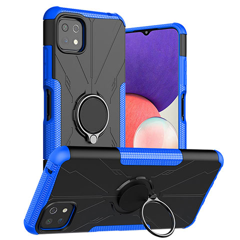 Funda Bumper Silicona y Plastico Mate Carcasa con Magnetico Anillo de dedo Soporte JX1 para Samsung Galaxy F42 5G Azul