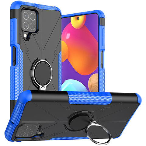 Funda Bumper Silicona y Plastico Mate Carcasa con Magnetico Anillo de dedo Soporte JX1 para Samsung Galaxy F62 5G Azul