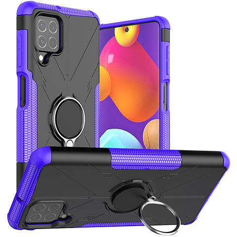 Funda Bumper Silicona y Plastico Mate Carcasa con Magnetico Anillo de dedo Soporte JX1 para Samsung Galaxy F62 5G Morado