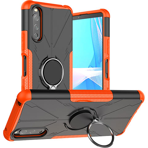 Funda Bumper Silicona y Plastico Mate Carcasa con Magnetico Anillo de dedo Soporte JX1 para Sony Xperia 10 III Lite Naranja