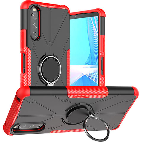 Funda Bumper Silicona y Plastico Mate Carcasa con Magnetico Anillo de dedo Soporte JX1 para Sony Xperia 10 III Lite Rojo