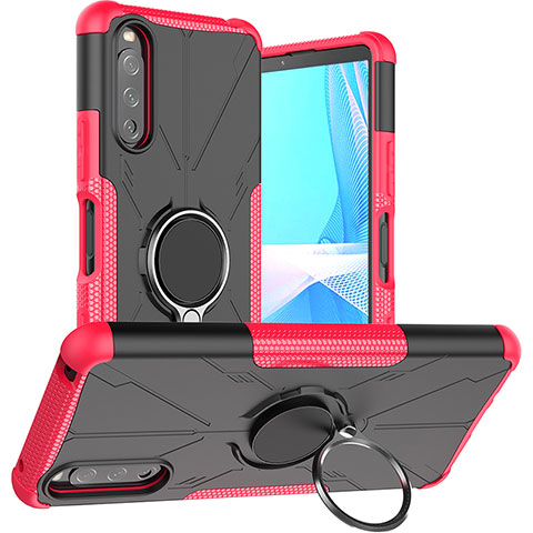 Funda Bumper Silicona y Plastico Mate Carcasa con Magnetico Anillo de dedo Soporte JX1 para Sony Xperia 10 III SO-52B Rosa Roja