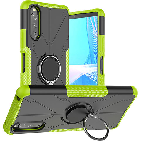 Funda Bumper Silicona y Plastico Mate Carcasa con Magnetico Anillo de dedo Soporte JX1 para Sony Xperia 10 III SO-52B Verde