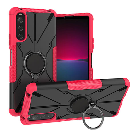 Funda Bumper Silicona y Plastico Mate Carcasa con Magnetico Anillo de dedo Soporte JX1 para Sony Xperia 10 IV SO-52C Rosa Roja