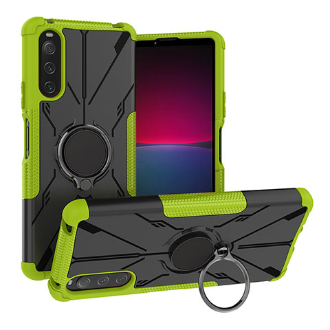 Funda Bumper Silicona y Plastico Mate Carcasa con Magnetico Anillo de dedo Soporte JX1 para Sony Xperia 10 IV SO-52C Verde