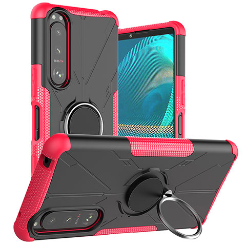 Funda Bumper Silicona y Plastico Mate Carcasa con Magnetico Anillo de dedo Soporte JX1 para Sony Xperia 5 III SO-53B Rosa Roja