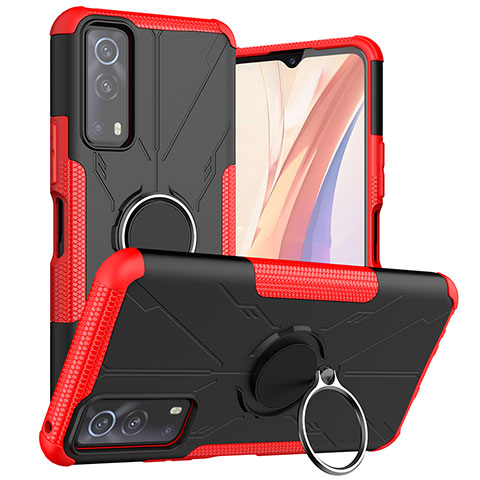 Funda Bumper Silicona y Plastico Mate Carcasa con Magnetico Anillo de dedo Soporte JX1 para Vivo iQOO Z3 5G Rojo