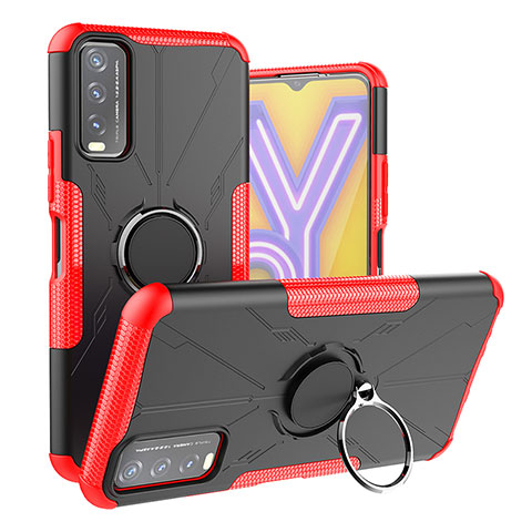 Funda Bumper Silicona y Plastico Mate Carcasa con Magnetico Anillo de dedo Soporte JX1 para Vivo Y11s Rojo