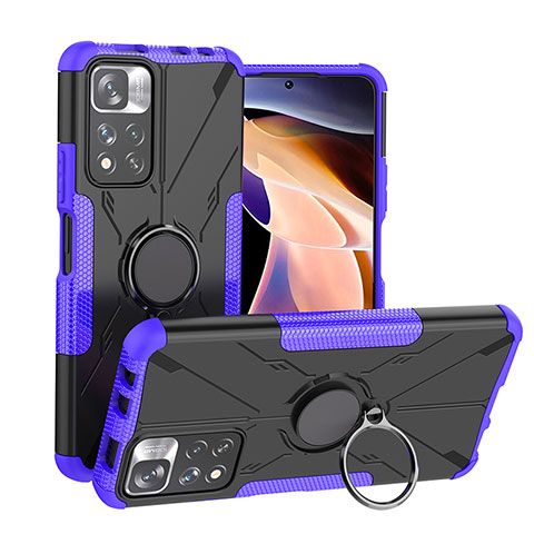 Funda Bumper Silicona y Plastico Mate Carcasa con Magnetico Anillo de dedo Soporte JX1 para Xiaomi Mi 11i 5G (2022) Morado