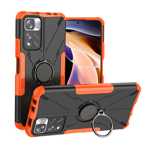 Funda Bumper Silicona y Plastico Mate Carcasa con Magnetico Anillo de dedo Soporte JX1 para Xiaomi Mi 11i 5G (2022) Naranja