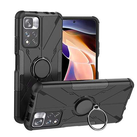 Funda Bumper Silicona y Plastico Mate Carcasa con Magnetico Anillo de dedo Soporte JX1 para Xiaomi Mi 11i 5G (2022) Negro