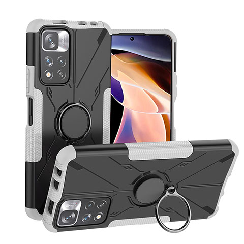 Funda Bumper Silicona y Plastico Mate Carcasa con Magnetico Anillo de dedo Soporte JX1 para Xiaomi Mi 11i 5G (2022) Plata