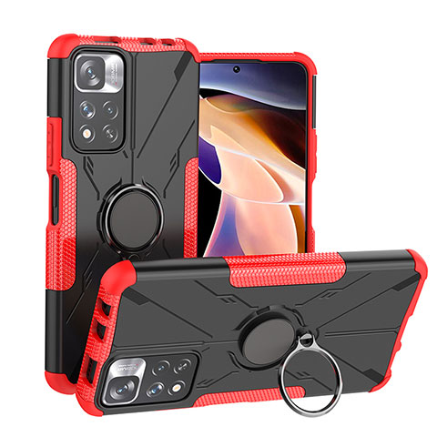 Funda Bumper Silicona y Plastico Mate Carcasa con Magnetico Anillo de dedo Soporte JX1 para Xiaomi Mi 11i 5G (2022) Rojo