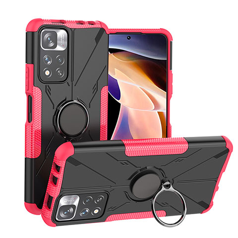 Funda Bumper Silicona y Plastico Mate Carcasa con Magnetico Anillo de dedo Soporte JX1 para Xiaomi Mi 11i 5G (2022) Rosa Roja
