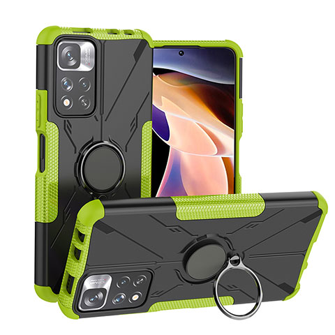 Funda Bumper Silicona y Plastico Mate Carcasa con Magnetico Anillo de dedo Soporte JX1 para Xiaomi Mi 11i 5G (2022) Verde