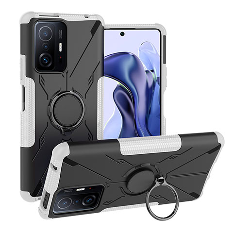 Funda Bumper Silicona y Plastico Mate Carcasa con Magnetico Anillo de dedo Soporte JX1 para Xiaomi Mi 11T Pro 5G Plata