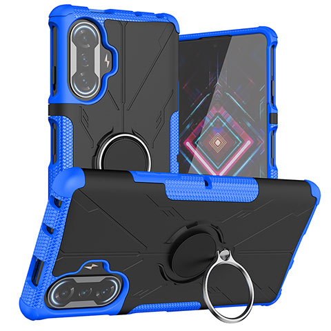 Funda Bumper Silicona y Plastico Mate Carcasa con Magnetico Anillo de dedo Soporte JX1 para Xiaomi Poco F3 GT 5G Azul