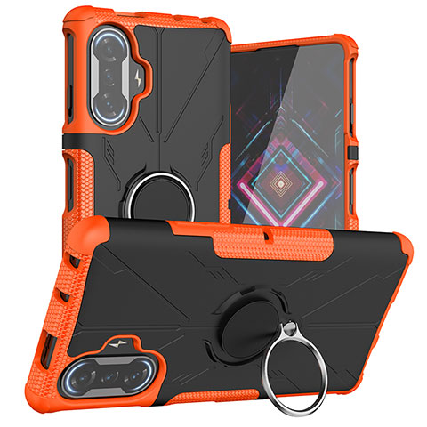 Funda Bumper Silicona y Plastico Mate Carcasa con Magnetico Anillo de dedo Soporte JX1 para Xiaomi Poco F3 GT 5G Naranja