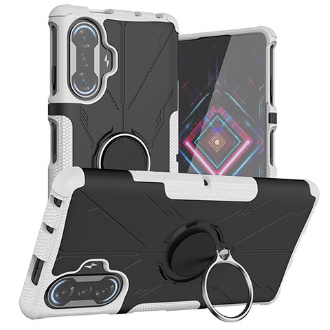 Funda Bumper Silicona y Plastico Mate Carcasa con Magnetico Anillo de dedo Soporte JX1 para Xiaomi Poco F3 GT 5G Plata