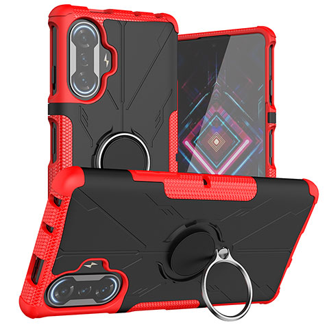 Funda Bumper Silicona y Plastico Mate Carcasa con Magnetico Anillo de dedo Soporte JX1 para Xiaomi Poco F3 GT 5G Rojo