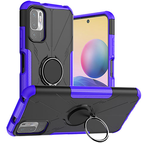 Funda Bumper Silicona y Plastico Mate Carcasa con Magnetico Anillo de dedo Soporte JX1 para Xiaomi POCO M3 Pro 5G Morado