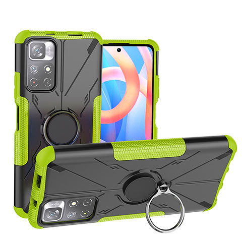 Funda Bumper Silicona y Plastico Mate Carcasa con Magnetico Anillo de dedo Soporte JX1 para Xiaomi Poco M4 Pro 5G Verde