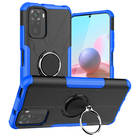 Funda Bumper Silicona y Plastico Mate Carcasa con Magnetico Anillo de dedo Soporte JX1 para Xiaomi Poco M5S Azul