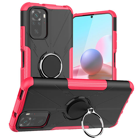 Funda Bumper Silicona y Plastico Mate Carcasa con Magnetico Anillo de dedo Soporte JX1 para Xiaomi Poco M5S Rosa Roja