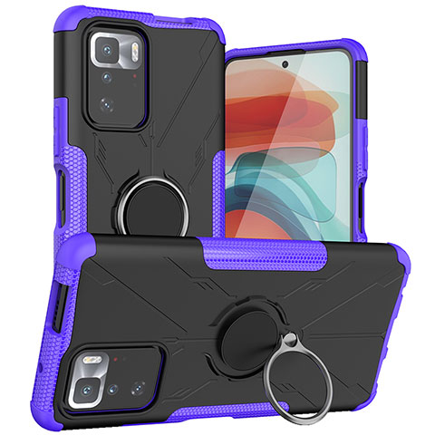 Funda Bumper Silicona y Plastico Mate Carcasa con Magnetico Anillo de dedo Soporte JX1 para Xiaomi Poco X3 GT 5G Morado