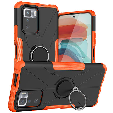 Funda Bumper Silicona y Plastico Mate Carcasa con Magnetico Anillo de dedo Soporte JX1 para Xiaomi Poco X3 GT 5G Naranja