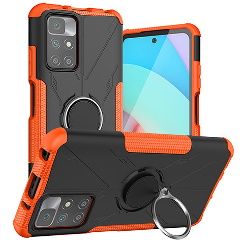 Funda Bumper Silicona y Plastico Mate Carcasa con Magnetico Anillo de dedo Soporte JX1 para Xiaomi Redmi 10 (2022) Naranja