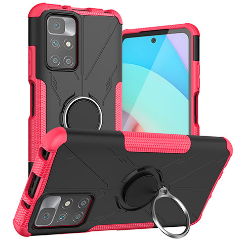 Funda Bumper Silicona y Plastico Mate Carcasa con Magnetico Anillo de dedo Soporte JX1 para Xiaomi Redmi 10 (2022) Rosa Roja