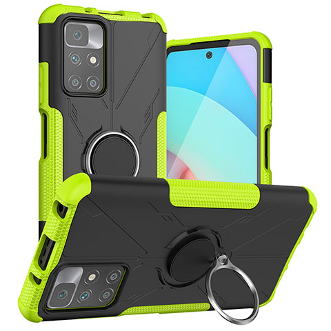 Funda Bumper Silicona y Plastico Mate Carcasa con Magnetico Anillo de dedo Soporte JX1 para Xiaomi Redmi 10 (2022) Verde
