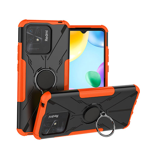 Funda Bumper Silicona y Plastico Mate Carcasa con Magnetico Anillo de dedo Soporte JX1 para Xiaomi Redmi 10C 4G Naranja