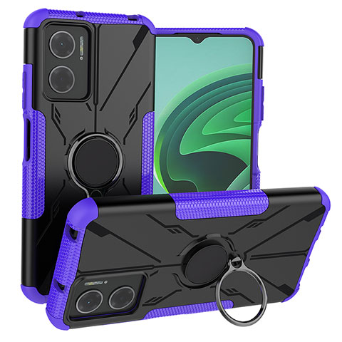 Funda Bumper Silicona y Plastico Mate Carcasa con Magnetico Anillo de dedo Soporte JX1 para Xiaomi Redmi 11 Prime 5G Morado