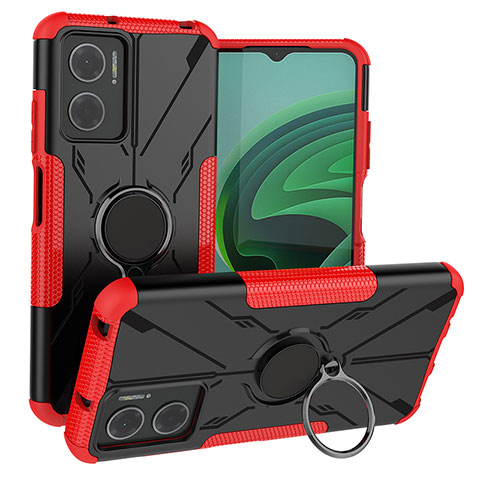 Funda Bumper Silicona y Plastico Mate Carcasa con Magnetico Anillo de dedo Soporte JX1 para Xiaomi Redmi 11 Prime 5G Rojo