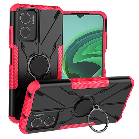 Funda Bumper Silicona y Plastico Mate Carcasa con Magnetico Anillo de dedo Soporte JX1 para Xiaomi Redmi 11 Prime 5G Rosa Roja