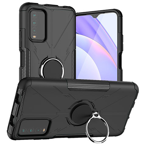 Funda Bumper Silicona y Plastico Mate Carcasa con Magnetico Anillo de dedo Soporte JX1 para Xiaomi Redmi 9 Power Negro