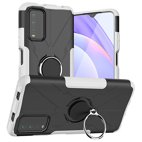 Funda Bumper Silicona y Plastico Mate Carcasa con Magnetico Anillo de dedo Soporte JX1 para Xiaomi Redmi 9 Power Plata