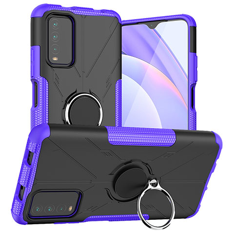 Funda Bumper Silicona y Plastico Mate Carcasa con Magnetico Anillo de dedo Soporte JX1 para Xiaomi Redmi 9T 4G Morado