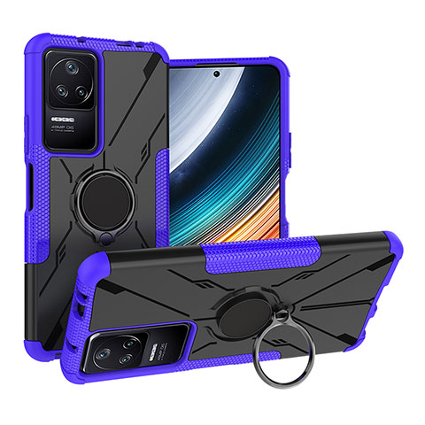 Funda Bumper Silicona y Plastico Mate Carcasa con Magnetico Anillo de dedo Soporte JX1 para Xiaomi Redmi K40S 5G Morado